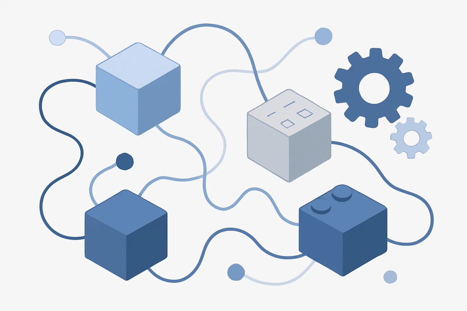 Abstract illustration of connected blocks and nodes representing Agent Bricks AI orchestration on Databricks